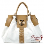 Designer Inspired Slouchy Faux Leather Handbag w/ Twist Lock Accent
